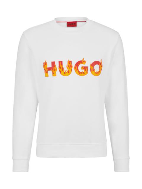 HUGO COTTON-TERRY SWEATSHIRT WITH PUFFED FLAME LOGO