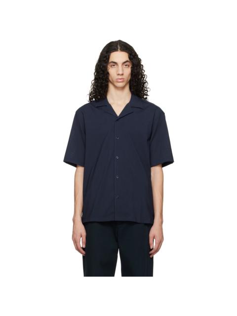 BOSS Navy Relaxed-Fit Wool-Blend Mesh Shirt