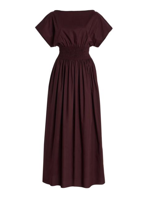 MATTEAU Shirred-Waist Cotton Midi Dress burgundy