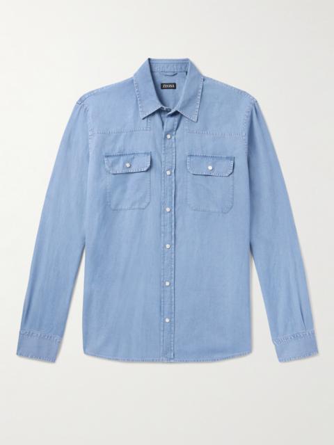 ZEGNA Cotton and Linen-Blend Chambray Shirt