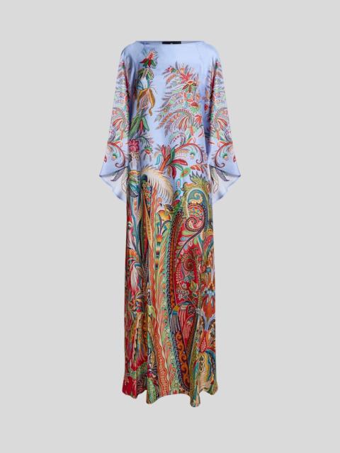 Etro LONG TWILL DRESS WITH PLACED PAISLEY FOLIAGE PRINT