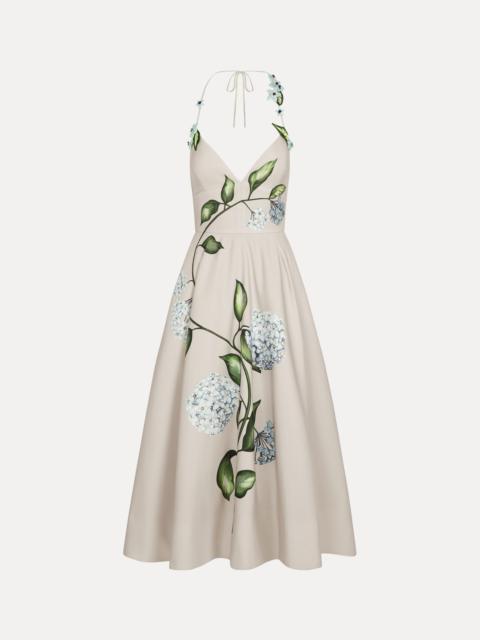 Oscar de la Renta PORCELAIN FLOWER FAILLE COCKTAIL DRESS