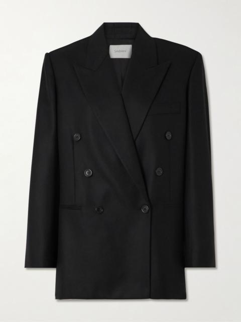 SAINT LAURENT Double-breasted cashmere-twill blazer Black