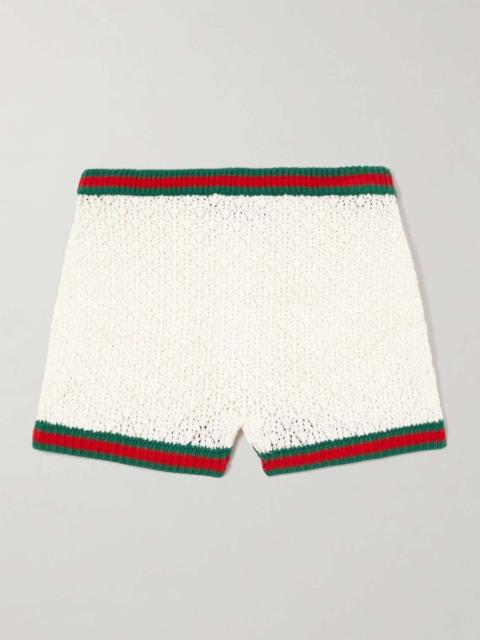 GUCCI Striped pointelle-knit cotton-blend shorts