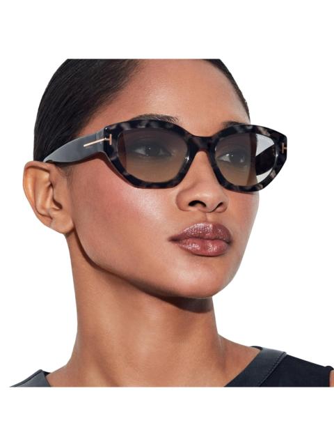 TOM FORD Women's Penny 55MM Geometric Sunglasses - Shiny Black Havana Mirror
