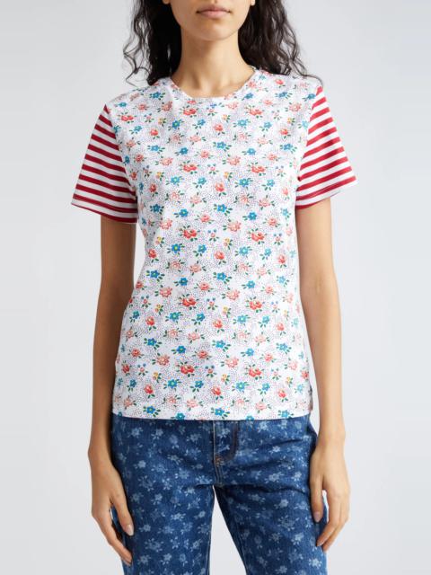 Floral Stripe Fitted Cotton Jersey T-Shirt