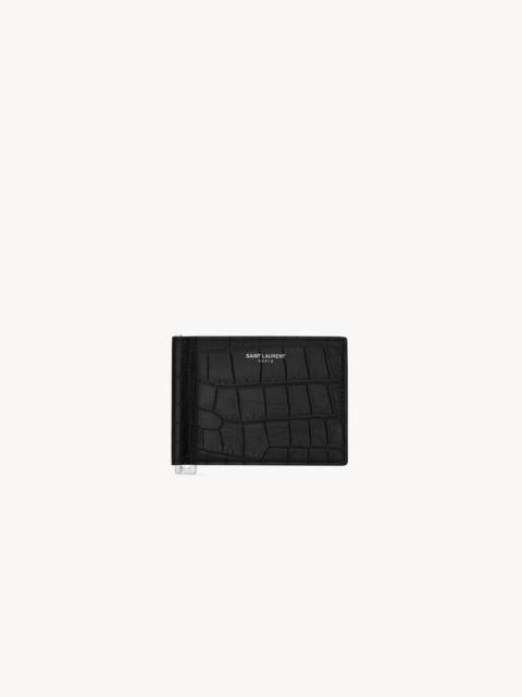 SAINT LAURENT PARIS BILL CLIP WALLET IN CROCODILE-EMBOSSED LEATHER