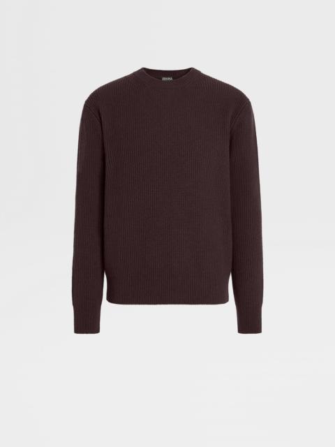 ZEGNA DARK BURGUNDY MÉLANGE OASI CASHMERE CREWNECK