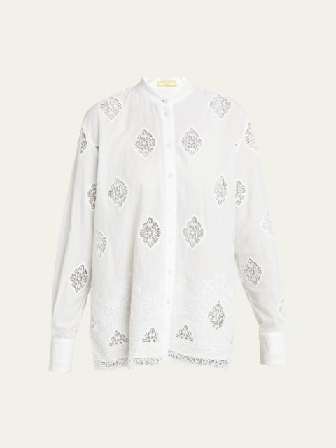 Erdem Lace-Embroidered Long-Sleeve Open-Back Shirt