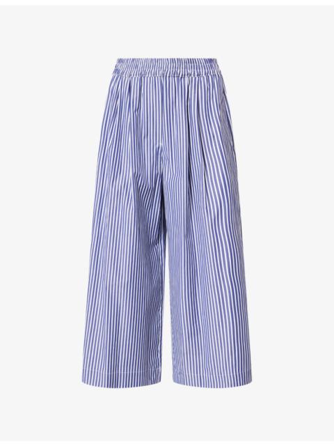 WEEKEND Max Mara Stripe-Print Wide-Leg Cotton Cropped Trousers