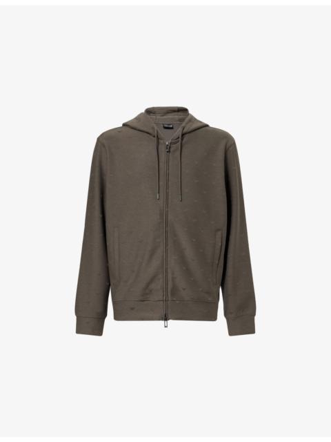 EMPORIO ARMANI Embroidered-Monogram Zip-Up Cotton-Jersey Hoody