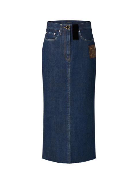 Louis Vuitton Monogram Patch Long Denim Skirt