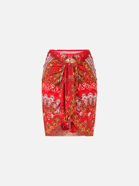 CAMILLA LAYERED MINI SARONG W ROSETTE TIE FRONT