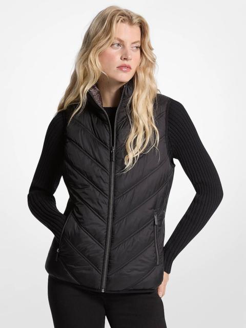 MICHAEL KORS Chevron Quilted Logo Print and Nylon Packable Vest