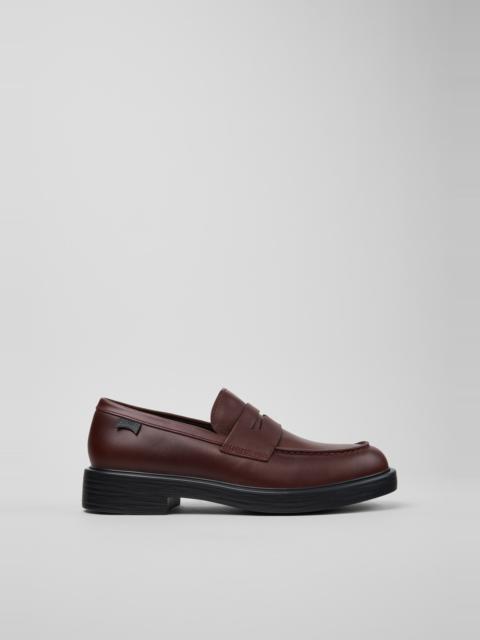 CAMPER Dean Burgundy Leather Moccasins for Men.