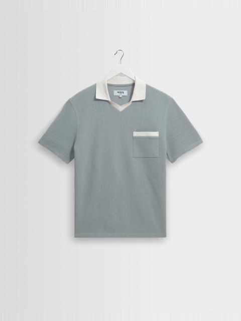 Wax London Pendal - Blue And Ecru Ribbed Organic Cotton Polo Shirt