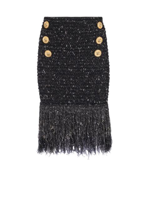 Balmain Fringed lurex tweed skirt