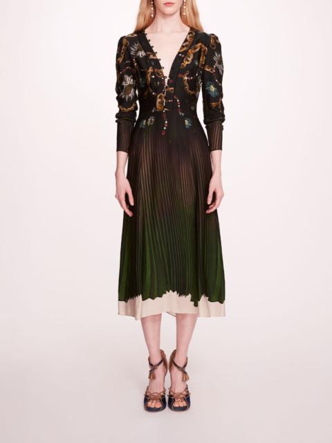 Marchesa VISCOSE GEORGETTE V-NECK MIDI DRESS