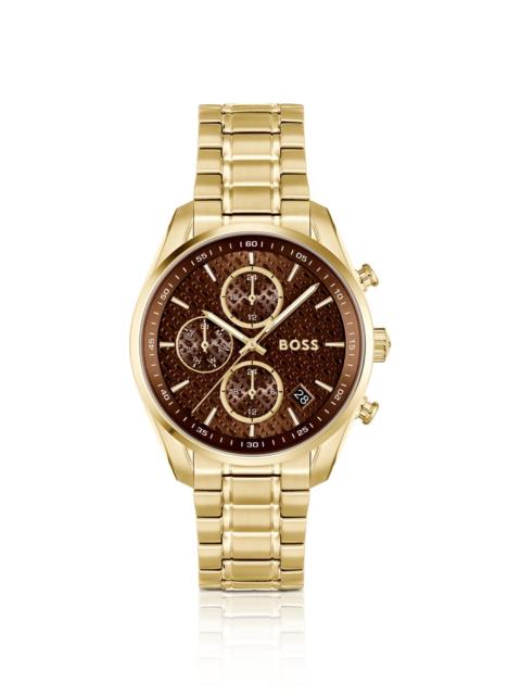 BOSS GOLD-TONE WATCH WITH MONOGRAM-TEXTURED DIAL