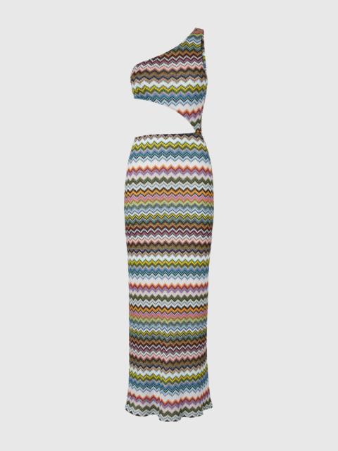 Missoni One-shoulder cover-up in lamé viscose with pixel-effect zigzag pattern