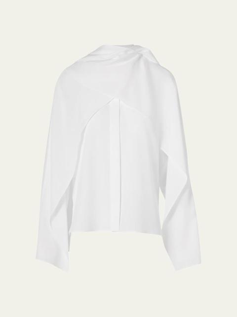 AKRIS Silk Crepe Sleeve Panel Button-Down Blouse