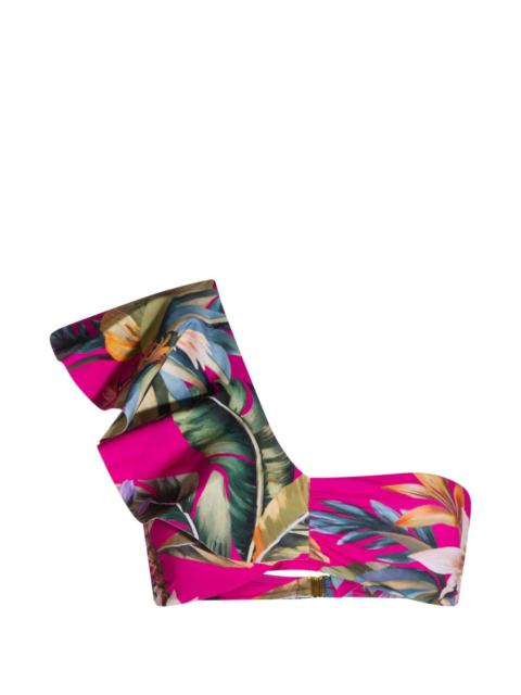 FARM RIO ruffled floral-print bikini top