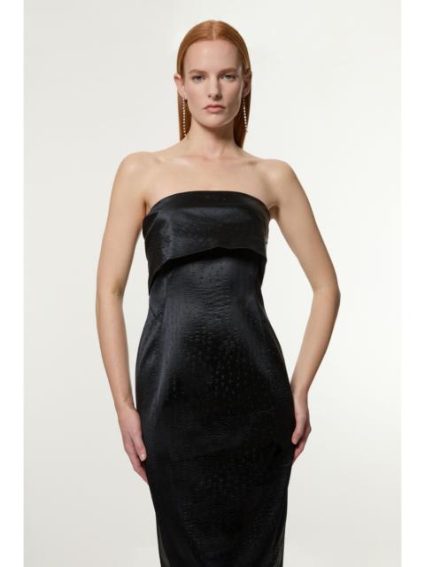 KAREN MILLEN Tall Italian Structured Textured Satin Bandeau Tailored Maxi Dress