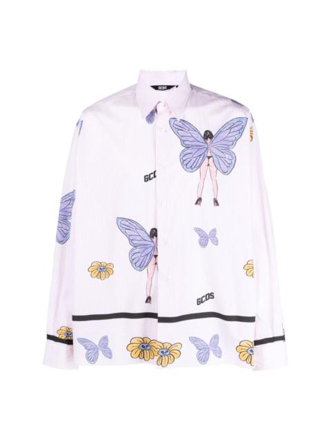 butterfly-print cotton shirt