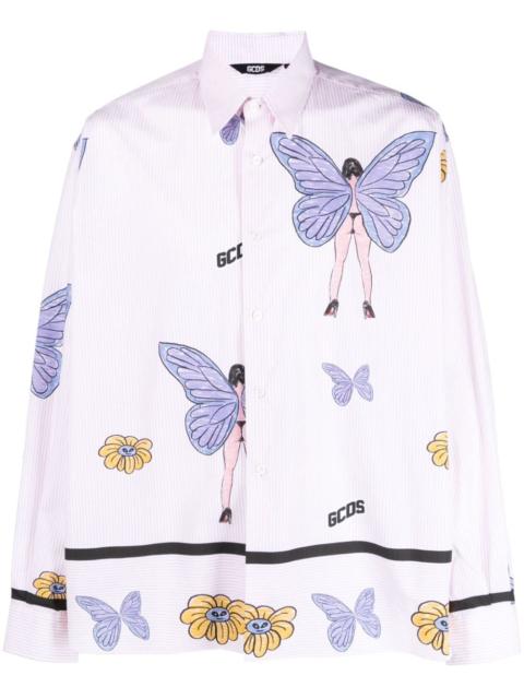 butterfly-print cotton shirt