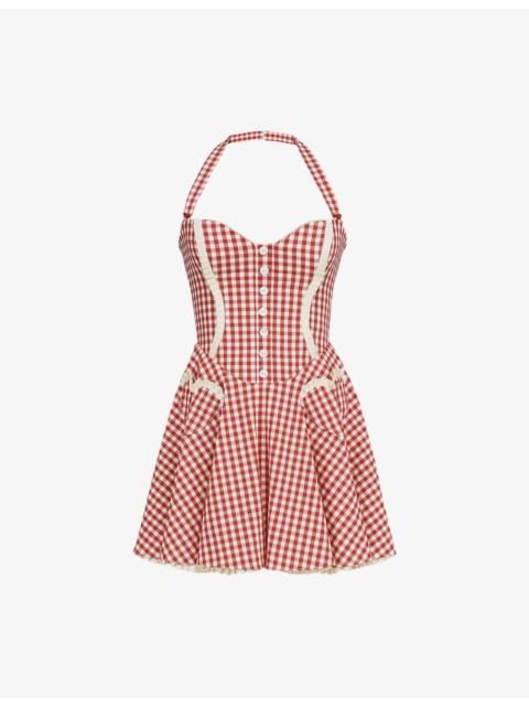 House of CB Heidi Gingham-Print Stretch-Cotton Mini Dress