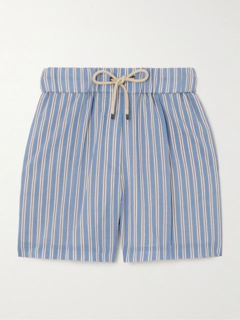 Brunello Cucinelli Pleated striped cotton and silk-blend shorts Light blue
