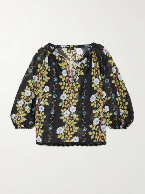 Scalloped floral-print cotton-voile blouse