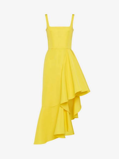Alexander McQueen Women's Asymmetric Drape Midi Dress in Bright Yellow