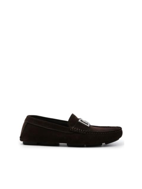logo-plaque suede loafers
