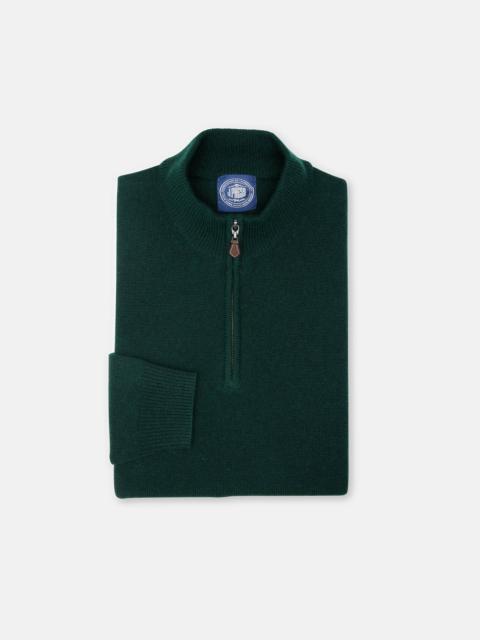 J. PRESS BOTTLE GREEN LAMBSWOOL QUARTER ZIP-UP SWEATER