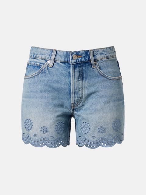 FRAME Long Hang broderie anglaise denim shorts