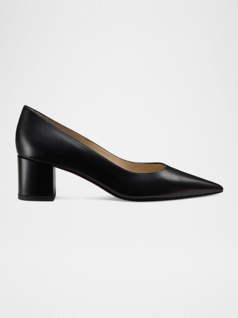 Stuart Weitzman Stuart Leather Block-Heel Pumps