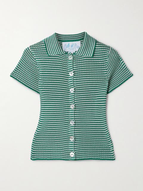 CALLE DEL MAR Striped Ribbed-knit Polo Shirt