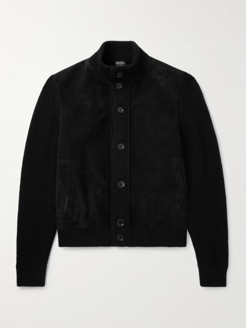 ZEGNA Suede-Trimmed Textured-Cashmere Jacket
