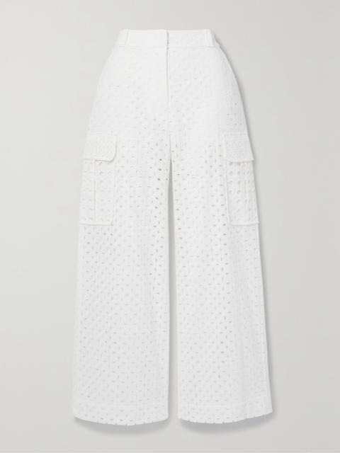 Zimmermann Matchmaker Broderie Anglaise Cotton Wide-leg Pants