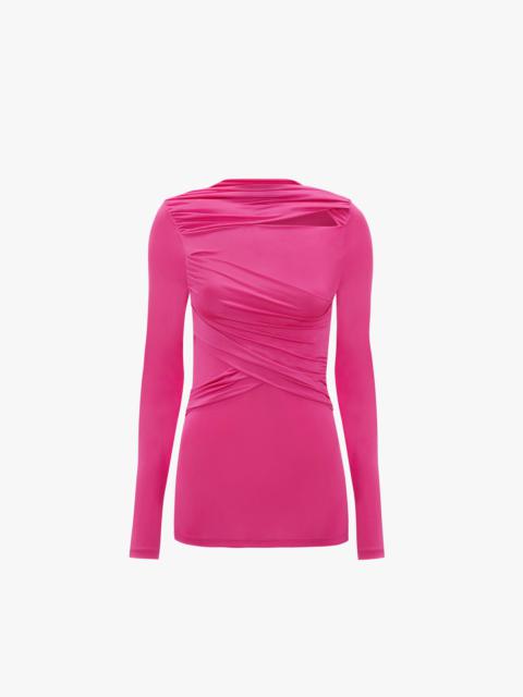 Victoria Beckham Long Sleeve Wrap Top in Fuchsia