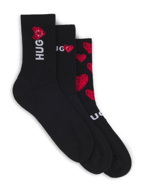 HUGO THREE-PACK OF QUARTER-LENGTH SOCKS WITH HEART MOTIFS