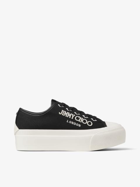 JIMMY CHOO Palma Maxi/F
Black and Latte Canvas Platform Trainers with Embroidered Logo
