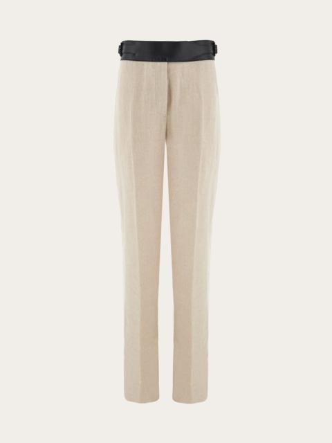FERRAGAMO Linen trouser with eco-leather belt