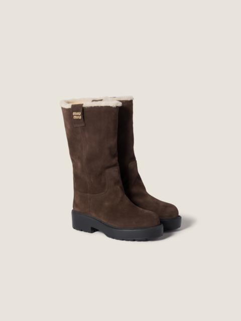 Suede and shearling Mid-calf boot