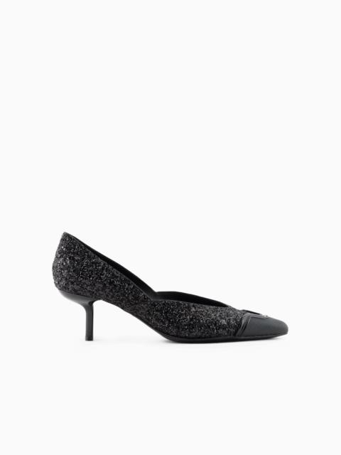 EMPORIO ARMANI Glitter court shoes with rubber toe