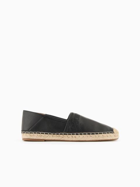 EMPORIO ARMANI Logo-embroidered leather espadrilles