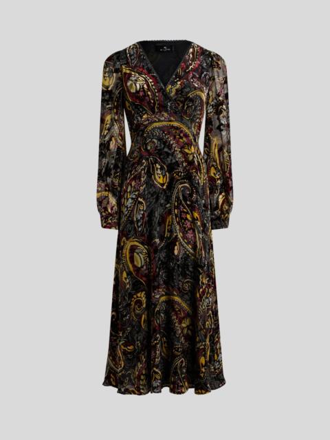 Etro MIDI WRAP DRESS IN BURNOUT VELVET WITH FLORAL PAISLEY MOTIF