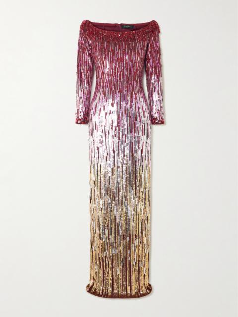 JENNY PACKHAM Marine Off-the-shoulder Dégradé Embellished Tulle Gown