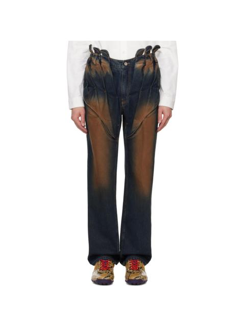 JUNTAE KIM Blue Gathered Corset Jeans
